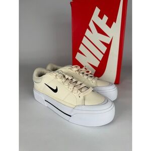 Nike Court Legacy Lift Pale Ivory Muslin Black Platform Sneakers FV5526-101